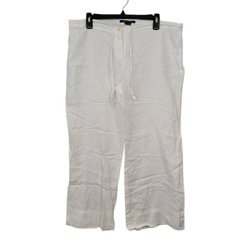 Theory Wide Leg Linen Pants Sz M White Semi Sheer Beachy Minimalist Lagenlook‎